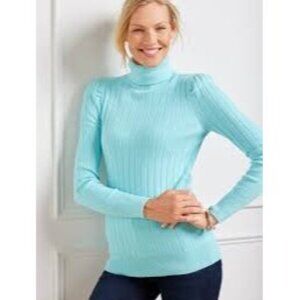 Talbots Women's Turtleneck Rib Knit Sweater Long Sleeve Pullover Blue Size 3X